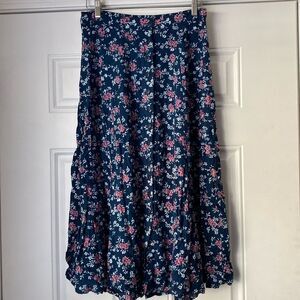 Blue and Pink A-Line Midi Skirt with Tiered Design